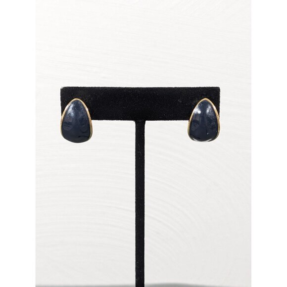 Vintage Napier Blue Enamel Teardrop Drop Earrings Gold Tone Classic - Picture 1 of 7